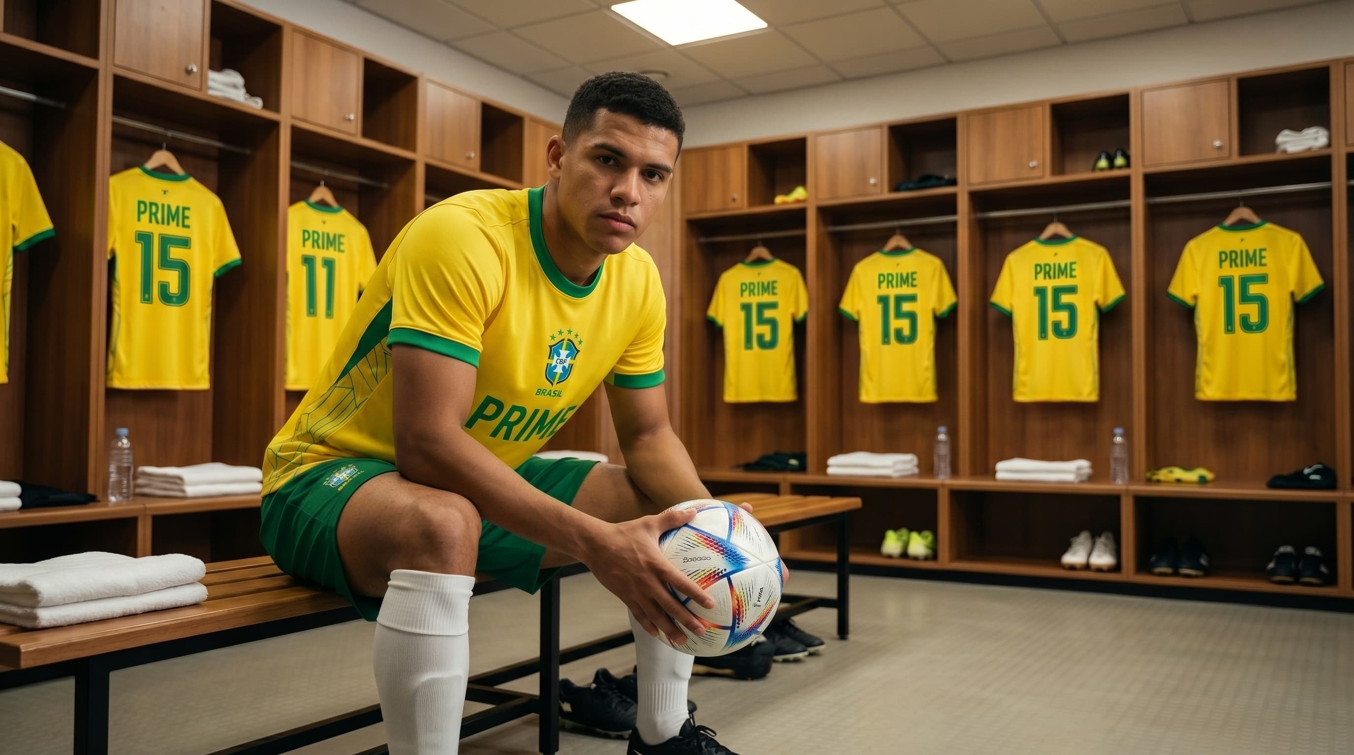 Atleta no vestiário com a camisa oficial PRIME